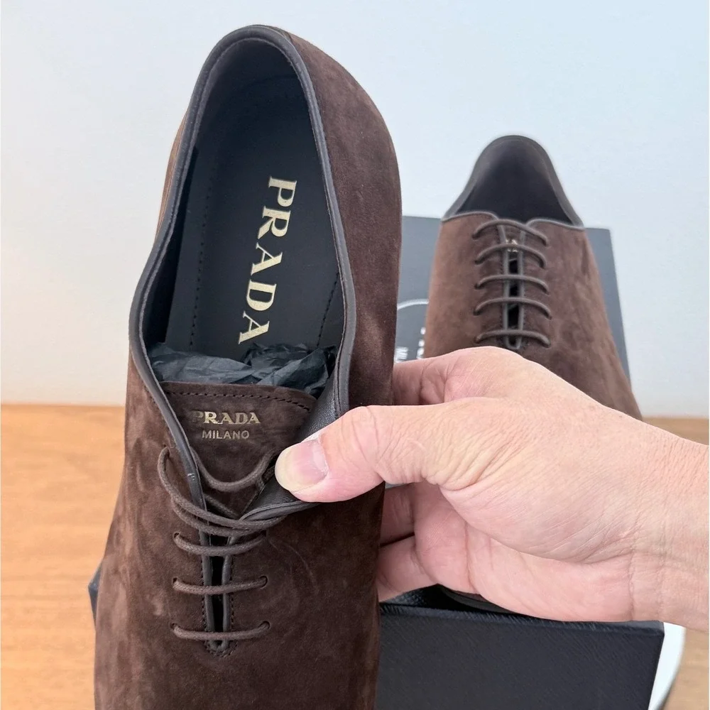 Prada Mens Vit.Scamosciato Suede Oxford Shoes Moro Brown 2EG448 Size 8